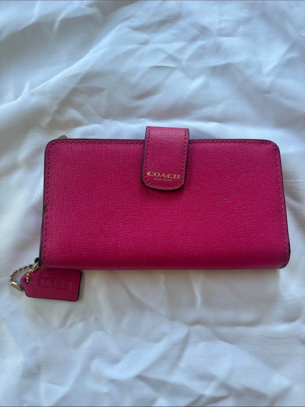 Coach Hot Pink Leather Zip-Around Wallet with Tab